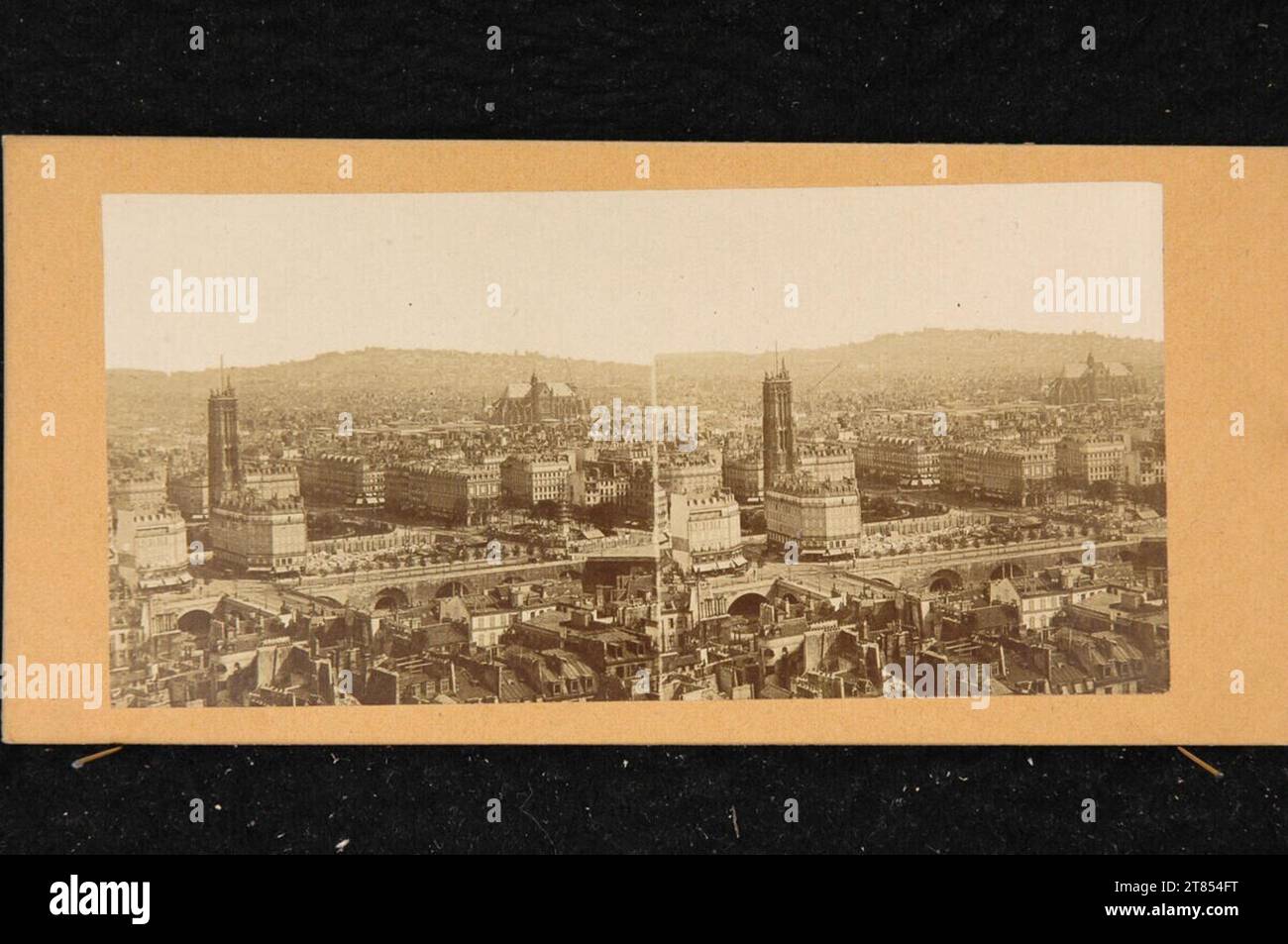 Anonym View over Paris towards Statt-Eustache and Tour Saint-Jacques from northeast. Salt paper , On the box box / stereo format Stock Photo