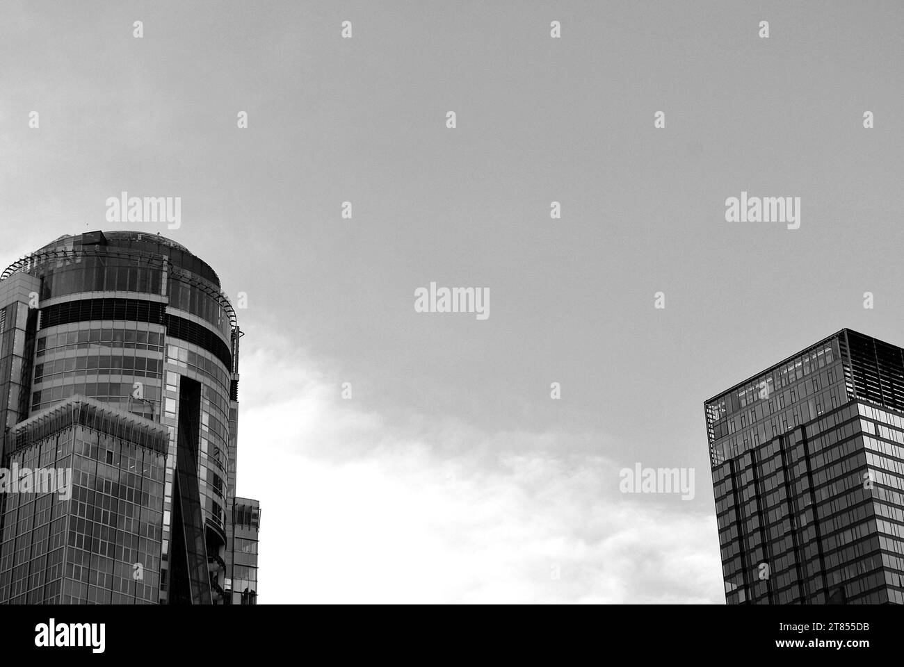 Modern apartment building on a sunny day with a blue sky. Facade of a