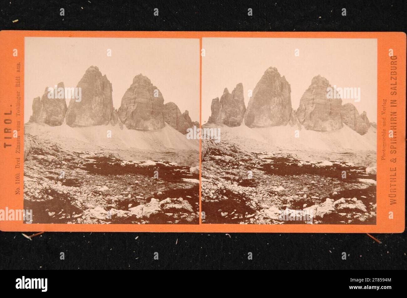 Friedrich Würthle Tyrol, three battlements from the Toblinger Ridl. Albumin paper, on the box box / stereo format 1881-1892 , 1881/1892 Stock Photo