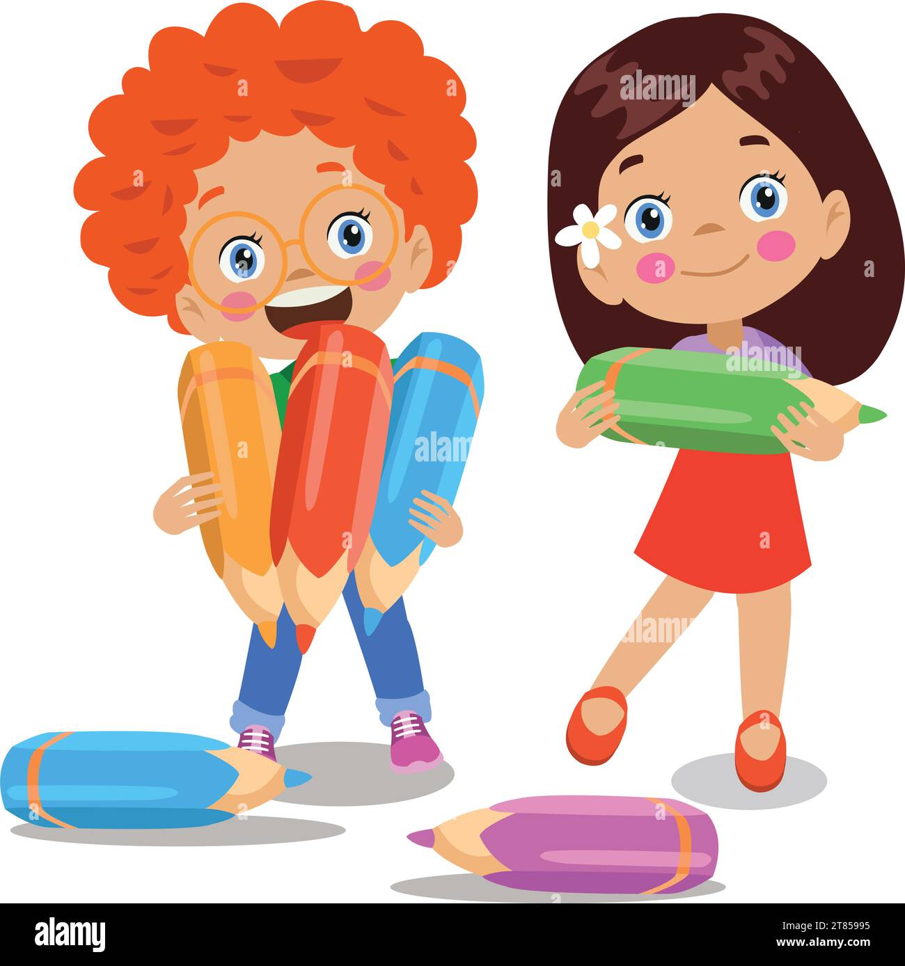 cute little childrens holding a pencil Stock Vector Image & Art - Alamy