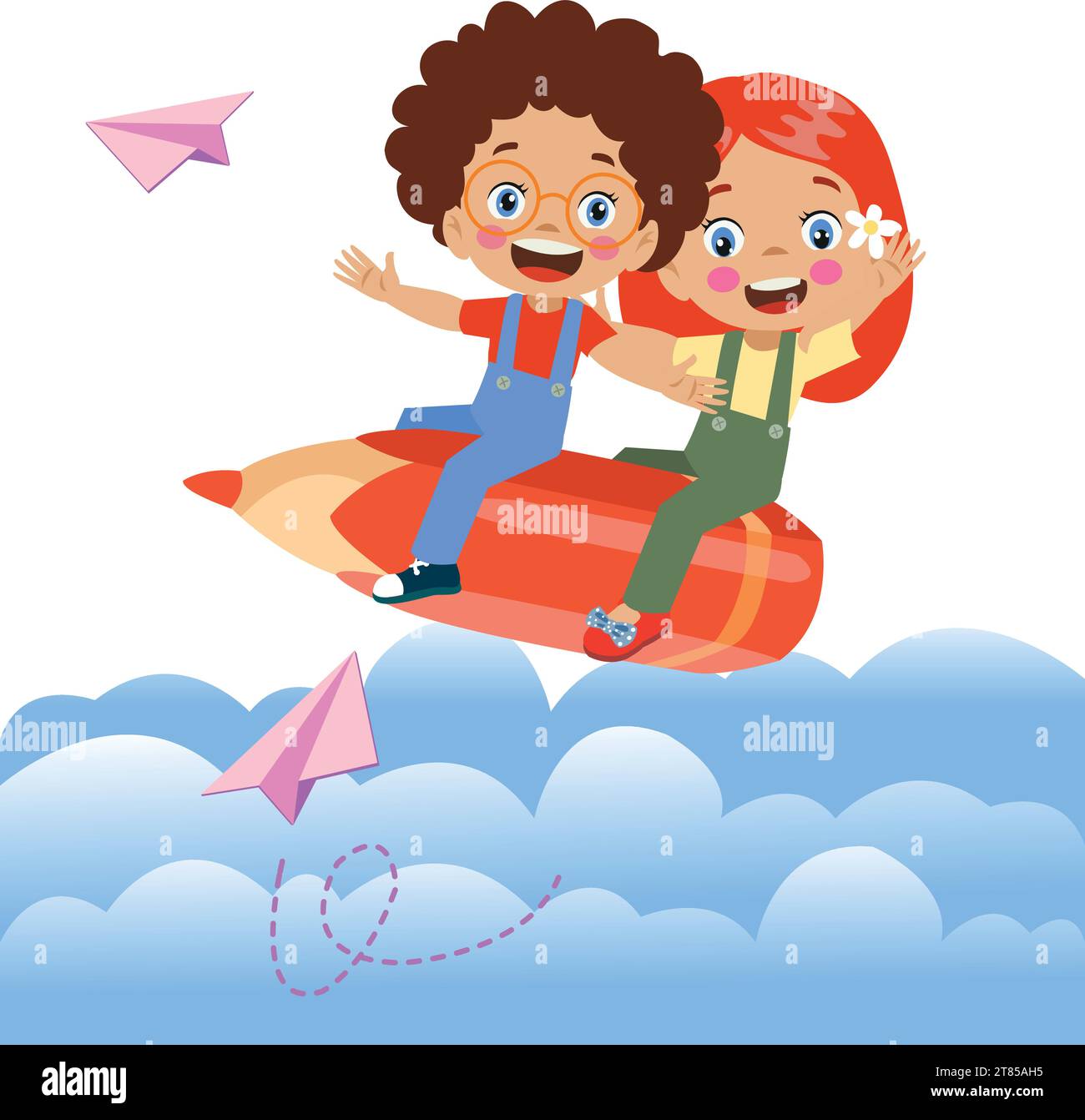 cute boy flying on pencil Stock Vector Image & Art - Alamy