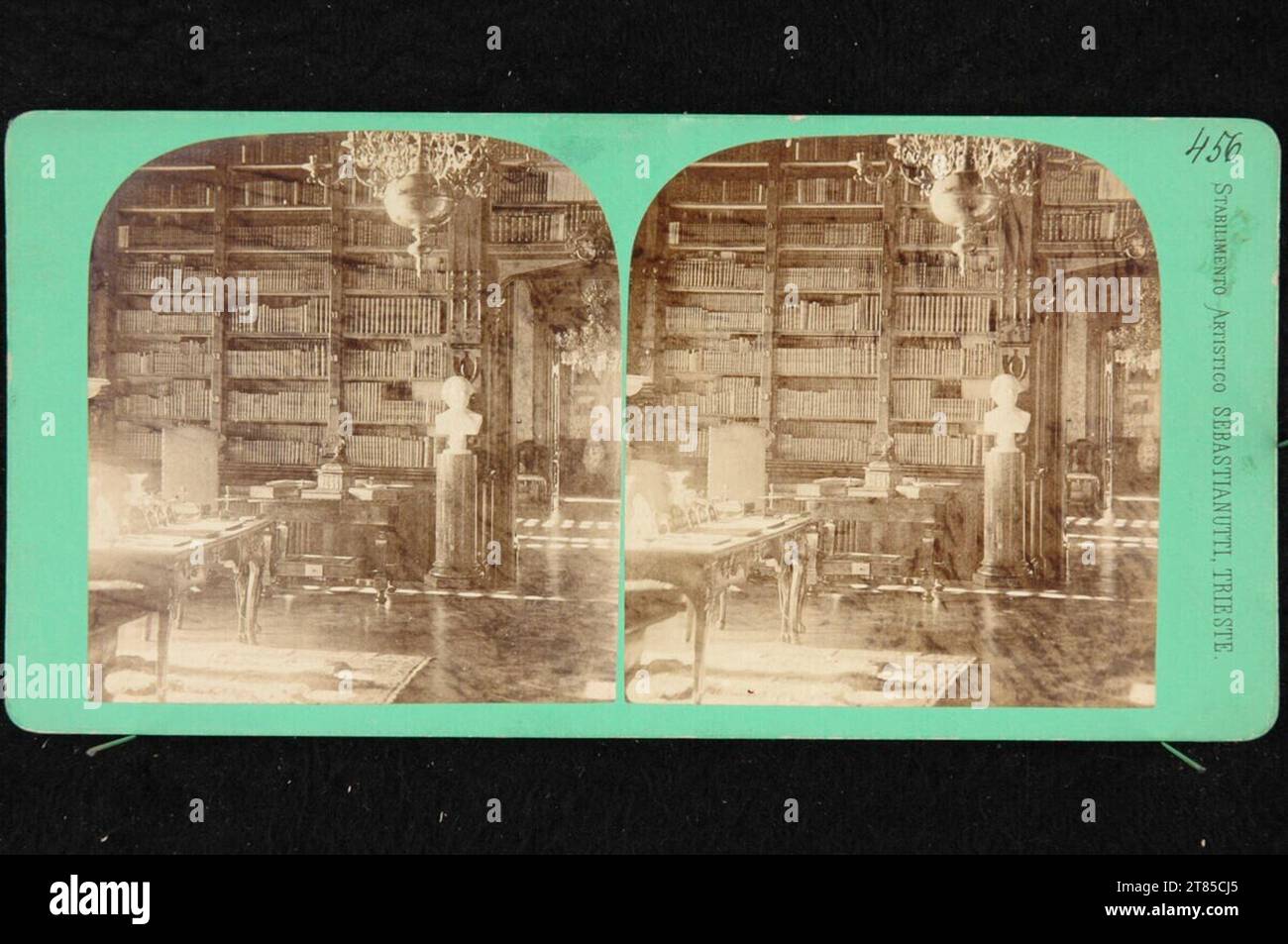 Guglielmo Sebastianutti Library in 1856-1860 built Miramare Castle near Trieste. Albumin paper, on the box box / stereo format 1860 or later Stock Photo