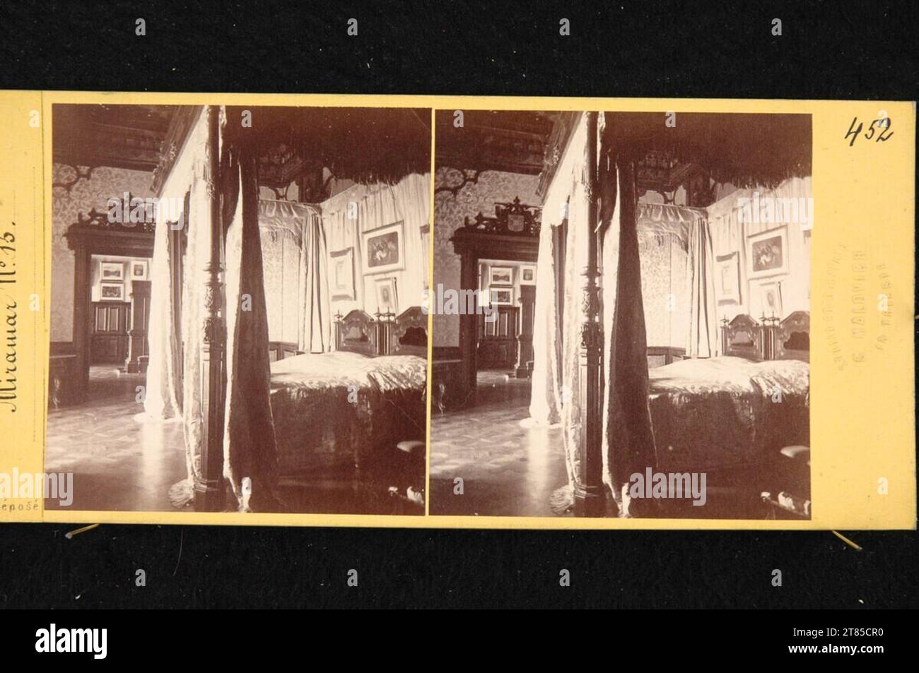 Joseph Malovich Miramare at Trieste, built in 1856-1860: bedroom. Albumin paper, on the box box / stereo format 1860 or later Stock Photo