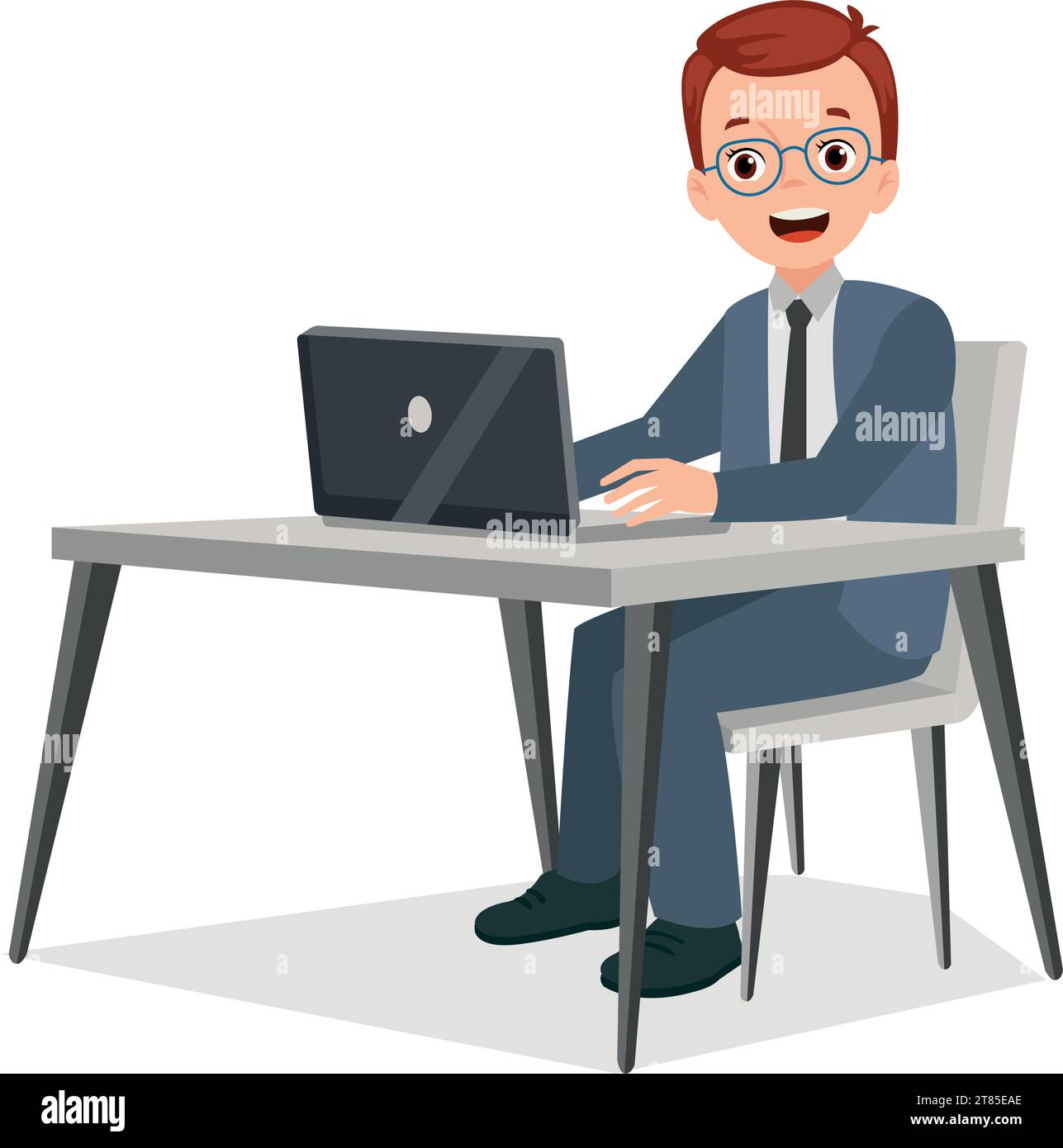 teacher working at desk at computer Stock Vector