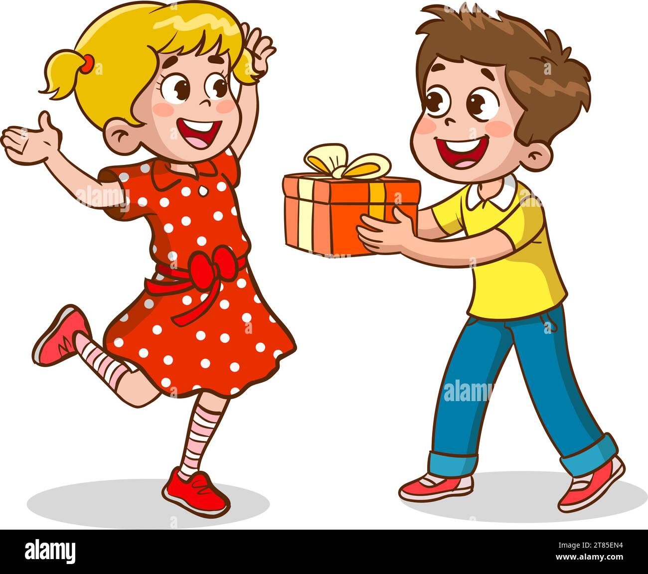 bought a gift for their friend. giving a gift to his friend Stock Vector