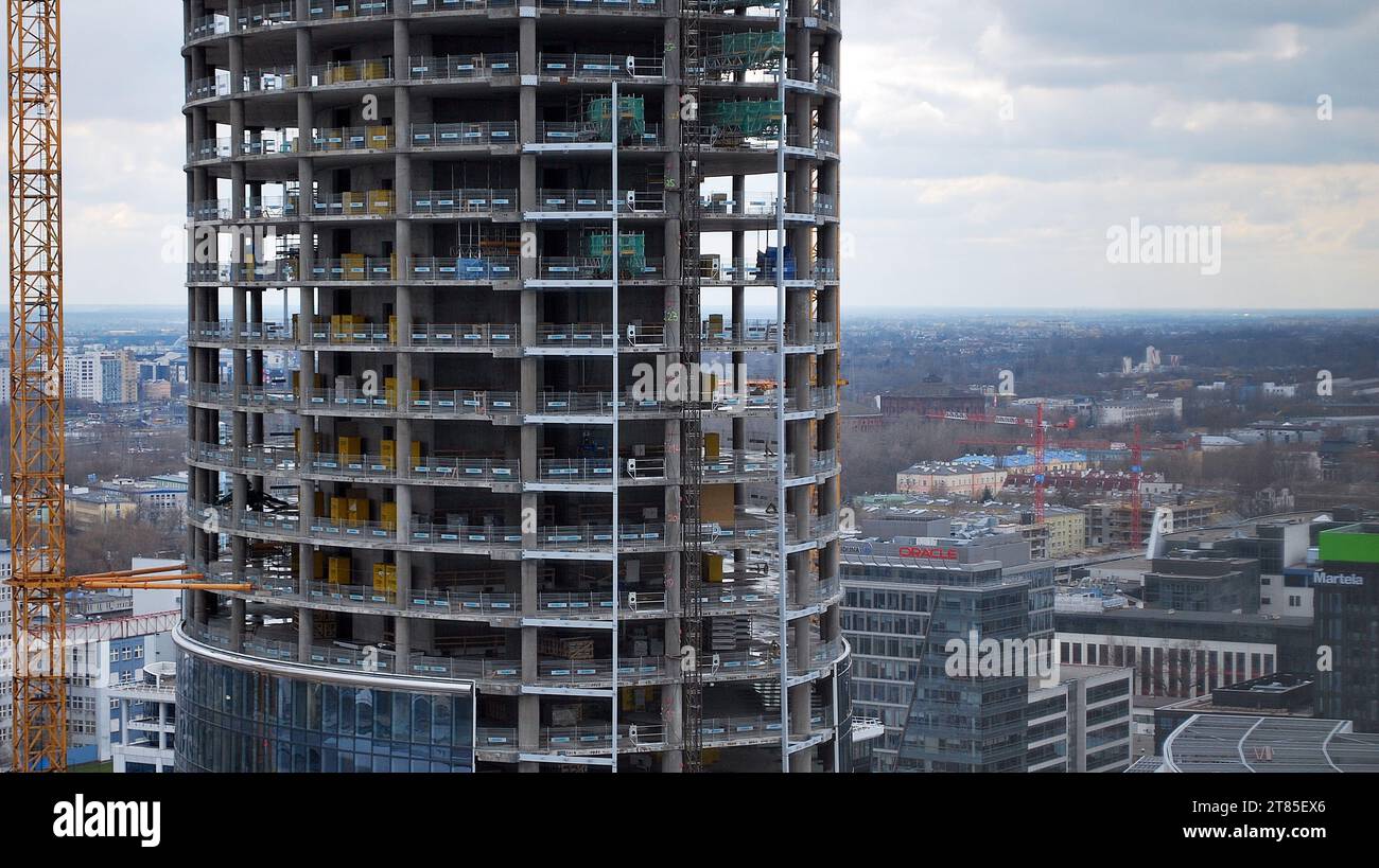 View of a skyscraper under construction. Modern architecture background ...