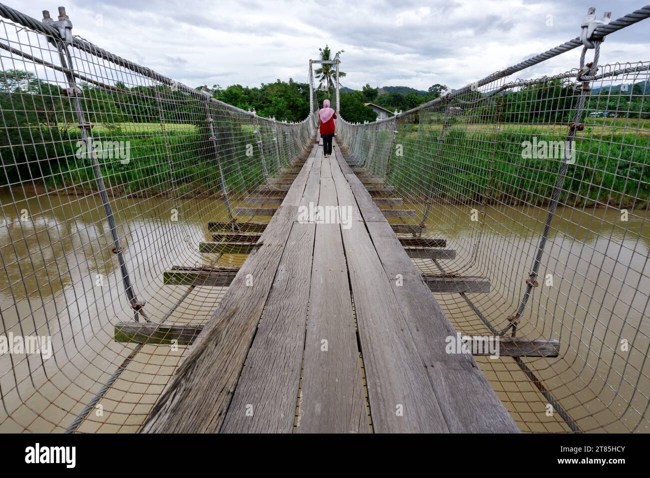 Hanging bridge in Tamparuli Sabah Borneo Malaysia Stock Photo