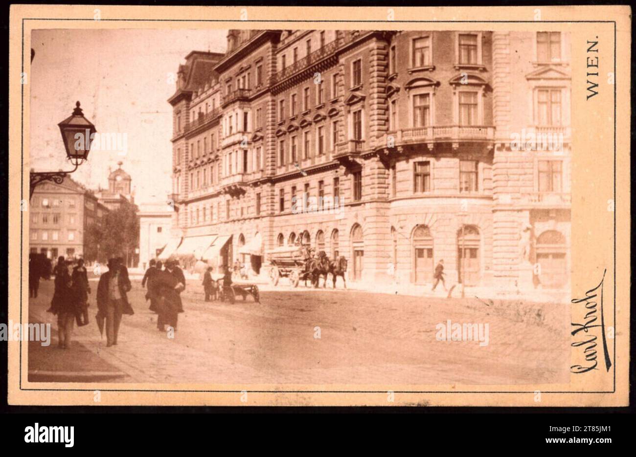 Carl Kroh Section of the Landesgerichtsstraße in Vienna with the house of today's Café Eiles and military geographical institute. Albumin paper, on the box box 1882 , 1882 Stock Photo