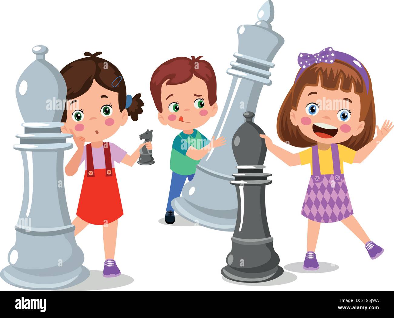 Cartoon Character Playing Chess Game Stock Vector