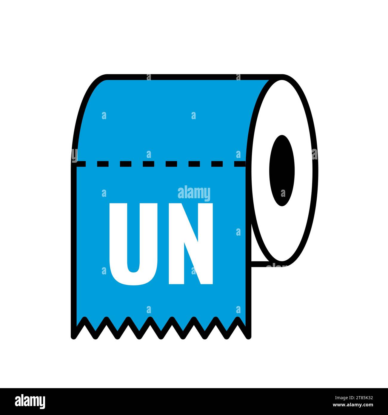 United Nations on the toilet paper. UN as weak, worthless and useless international organisation. Vector illustration isolated on white. Stock Photo