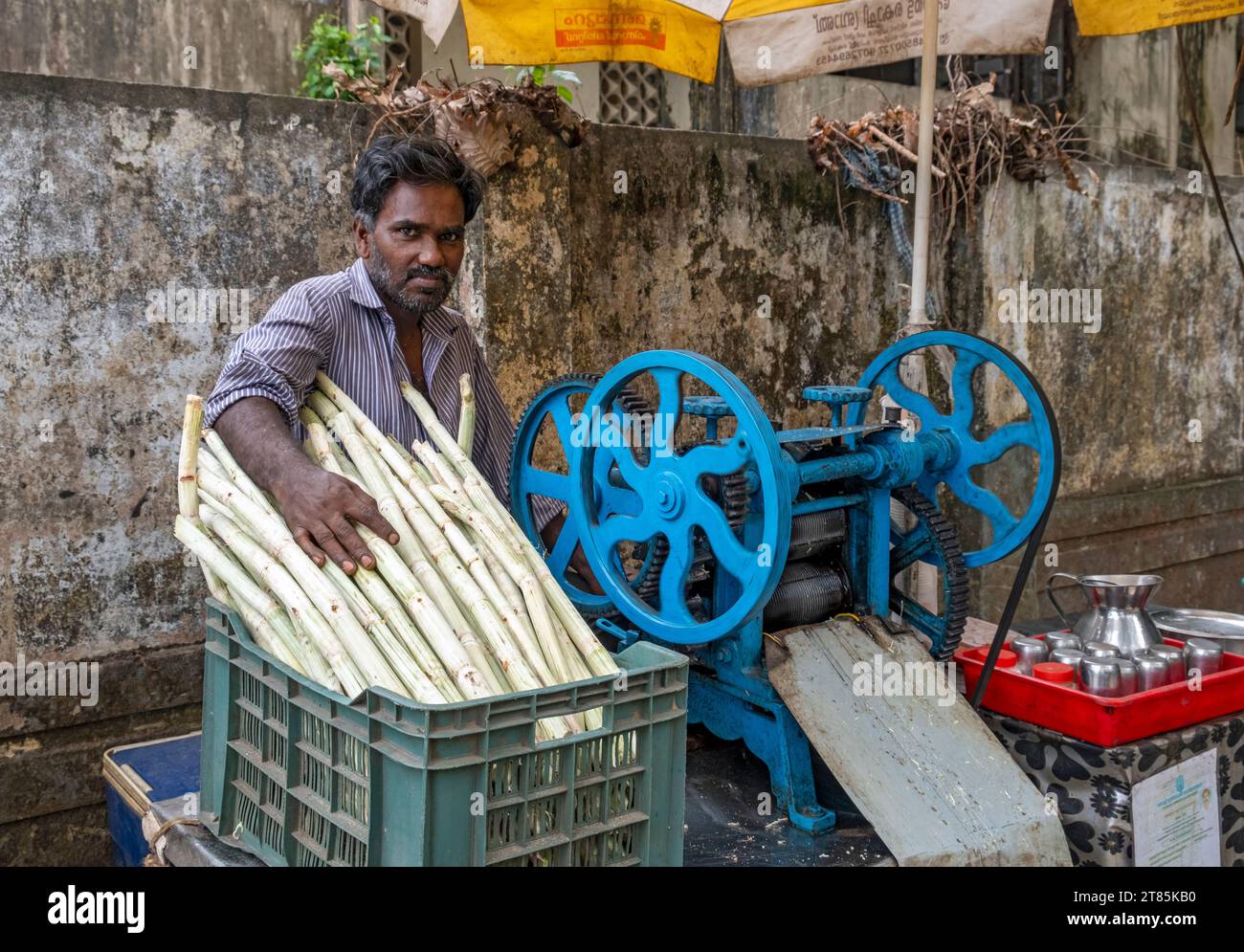 Portrait of street vendor of sugar cane juice, Fort Kochi, Cochin