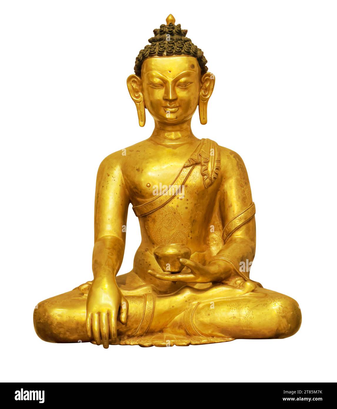 The Golden  Buddha statue is sitting in meditation  . With clipping path Stock Photo