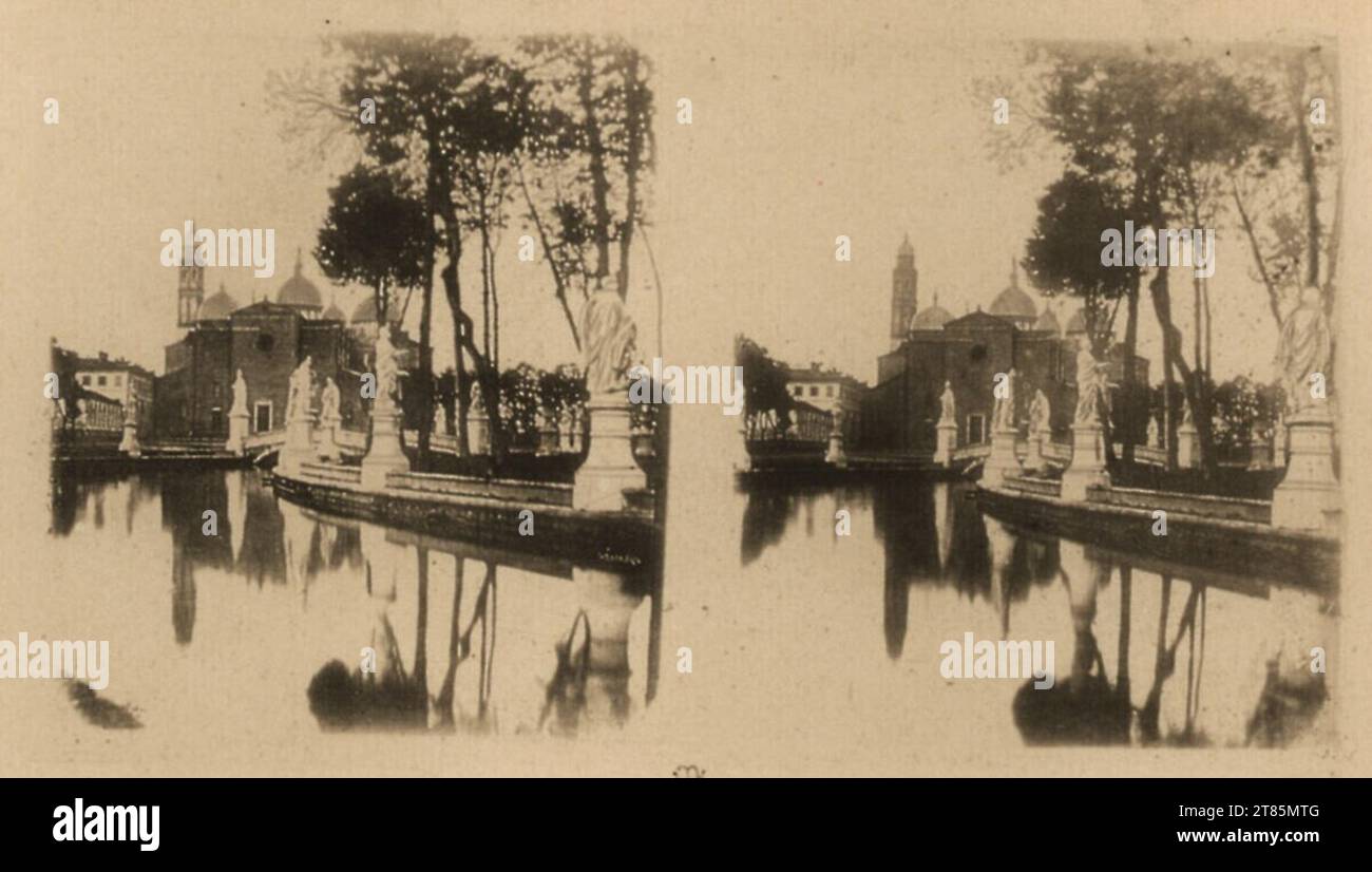 Paul Pretsch View of a church at a river with statues, Padua. Fotogal vanography (high pressure), on the box box 1855 , 1855 Stock Photo
