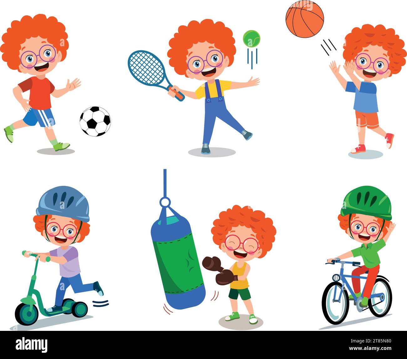 Funy kid doing different activities stock vector image art alamy