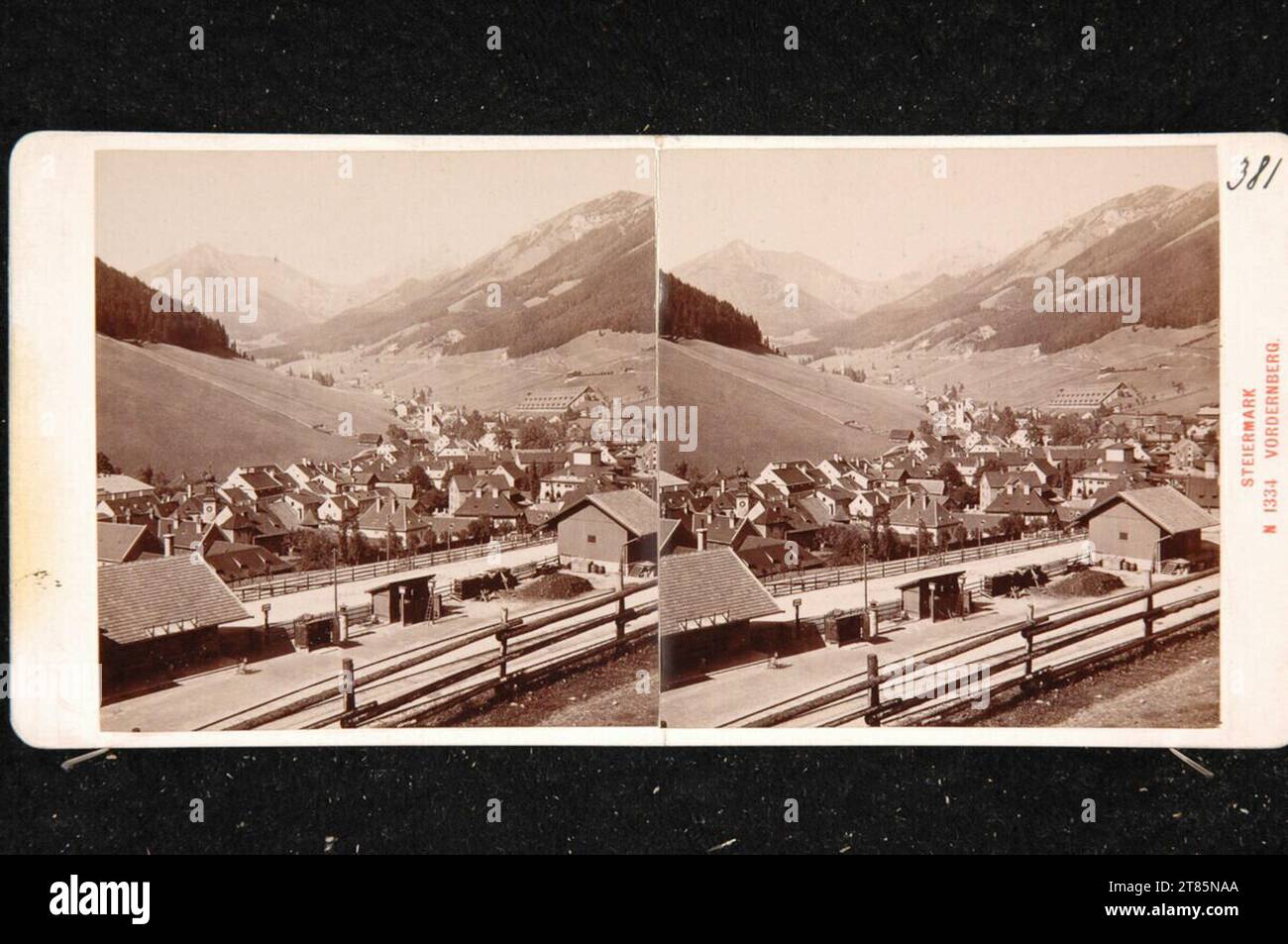 Alois Beer (ab 1883) Steiermark, Vordernberg. Albumin paper, on the box box / stereo format after 1875 Stock Photo