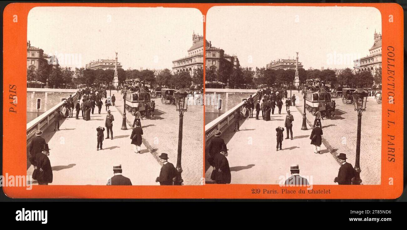 Léon & Lévy Paris. Place du Chatelet. Albumin paper, on the box box / stereo format around 1865 Stock Photo