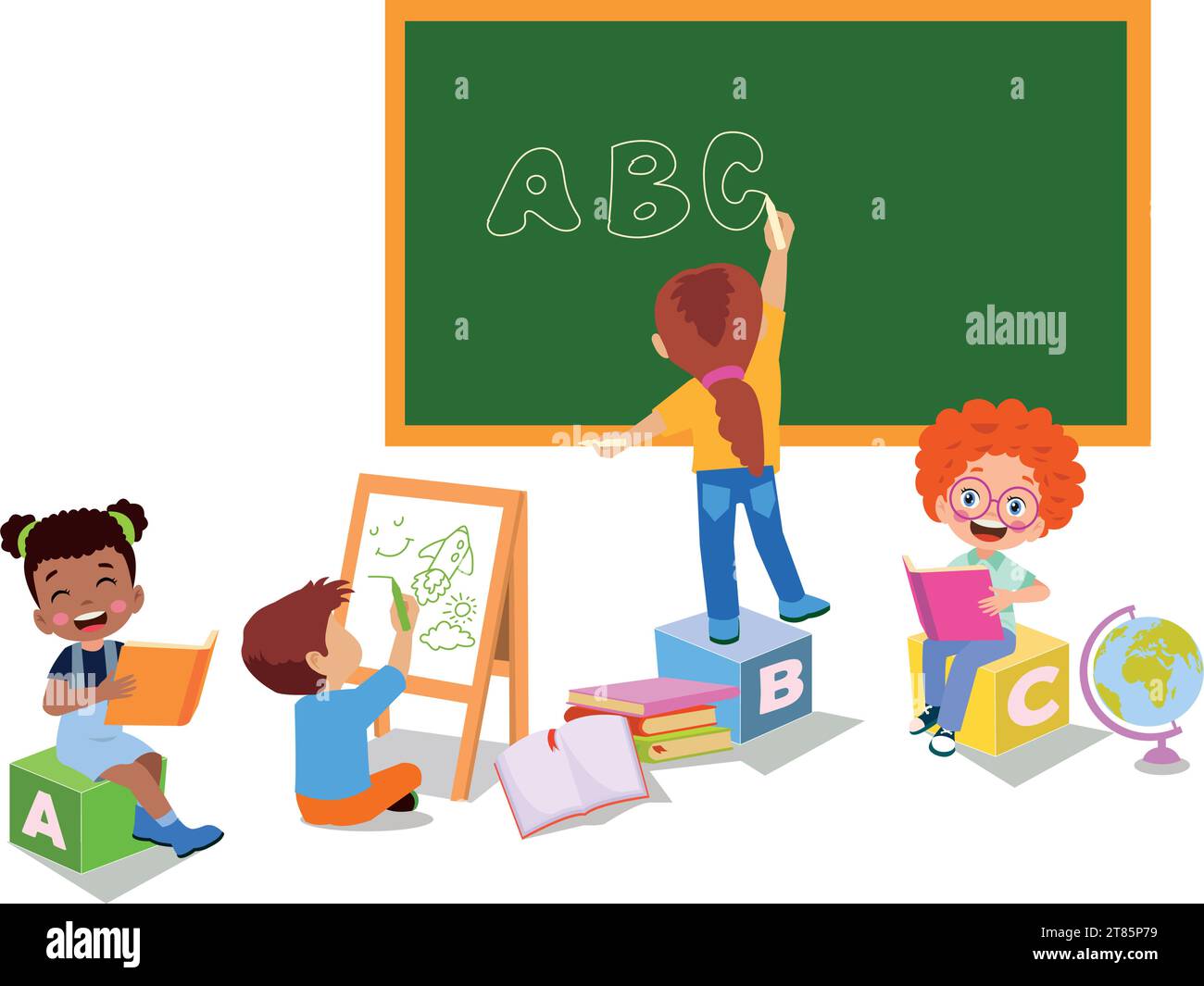 back to school school classroom and cute happy students Stock Vector ...