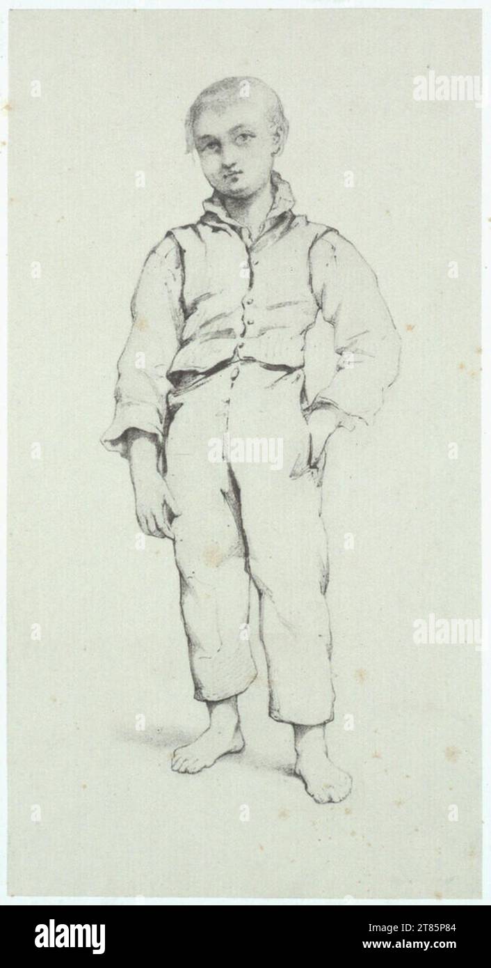 Louis-Alphonse Poitevin Reproduction: chalk drawing of a peasant or street boy. Photolithography, on the box box 1855 , 1855 Stock Photo