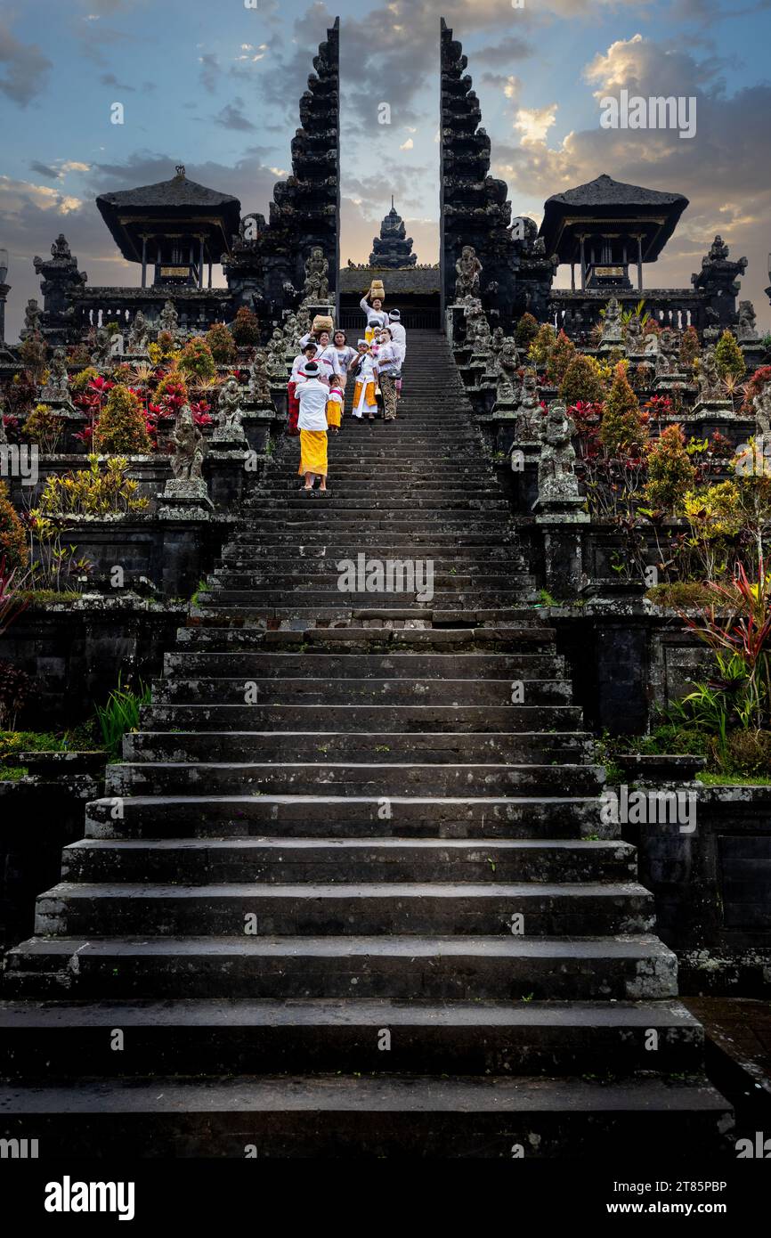 The Besakih Temple on Mount Agung Volcano. The holiest and most important temple also called the mother temple in the Hindu faith in Bali. Stock Photo