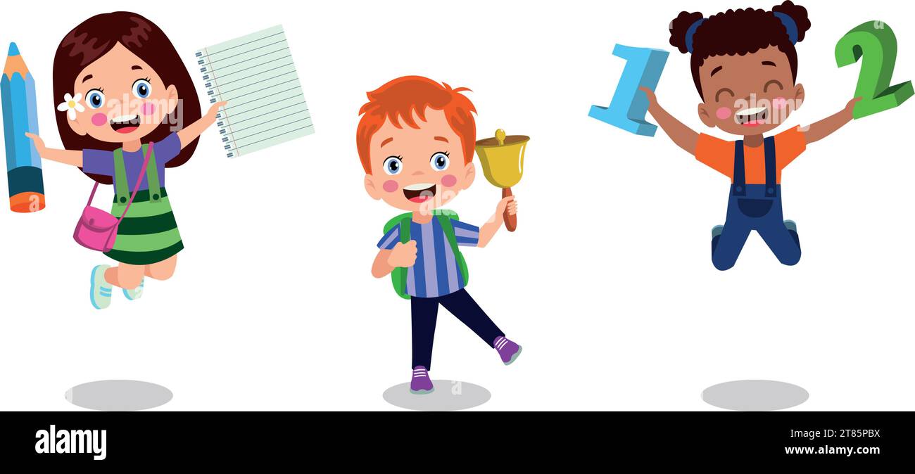 back to school school classroom and cute happy students Stock Vector ...