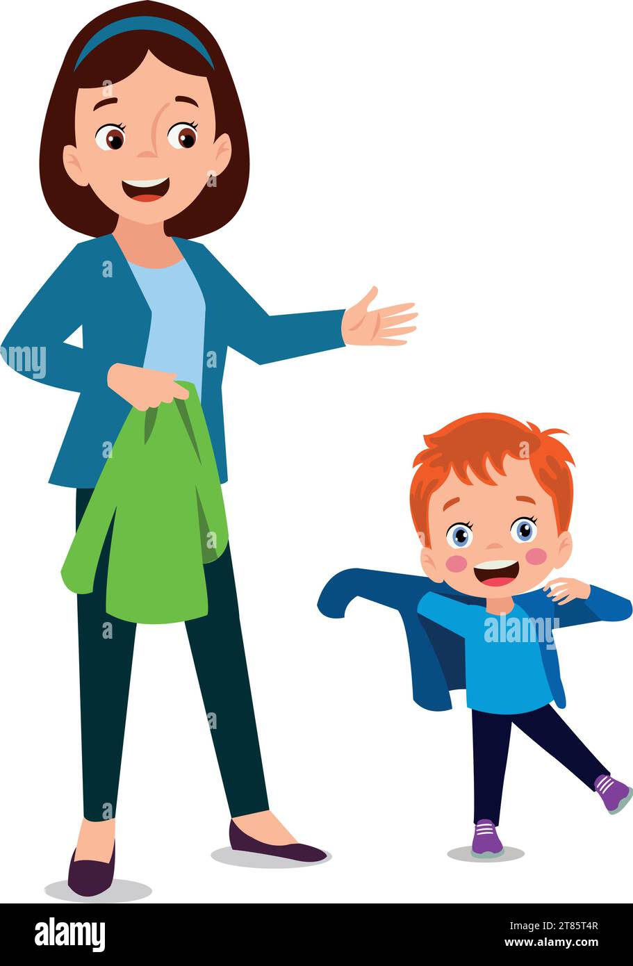 cute-boy-dressing-up-with-his-mother-stock-vector-image-art-alamy
