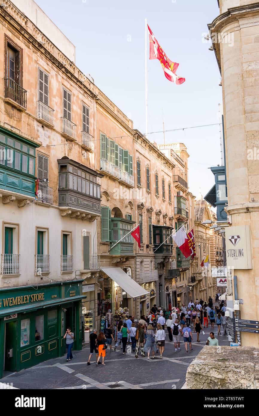 Valletta, Malta - 17 June 2023: street of the Repubblica, main street of Valletta, with tourists Stock Photo