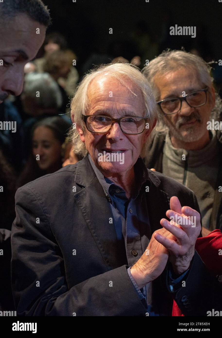 November 15, 2023 - Rome, Italy: British filmmaker Kenneth Loach meets Spin Time Labs, an occupied housing. © Andrea Sabbadini Stock Photo