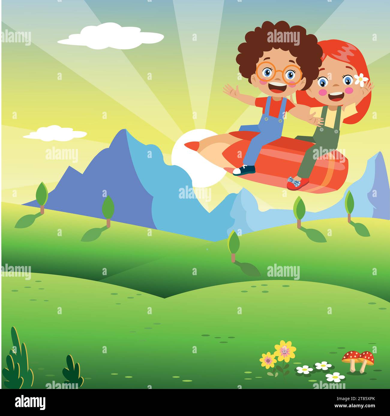 cute boy flying on pencil Stock Vector Image & Art - Alamy