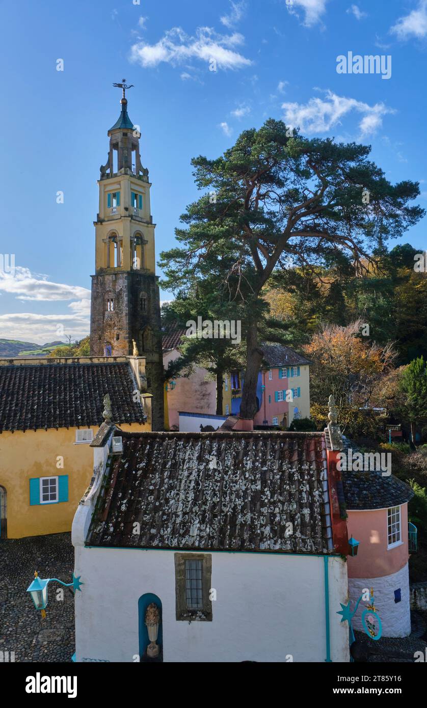 The Bell Tower at Portmeirion, Gwynedd, Wales Stock Photo