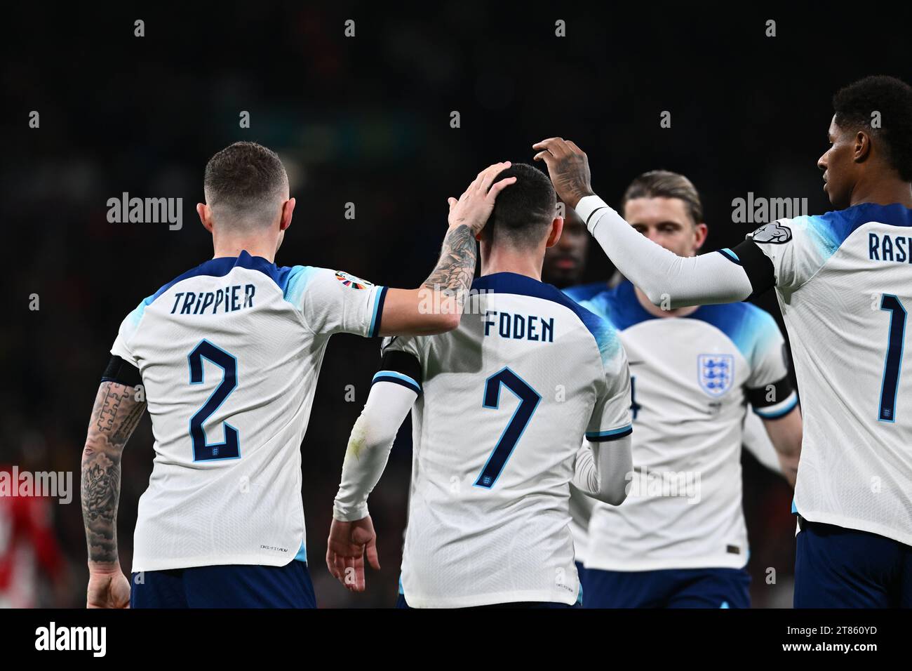 LONDON, ENGLAND - November 17: Phil Foden, Kieran Trippier of England ...