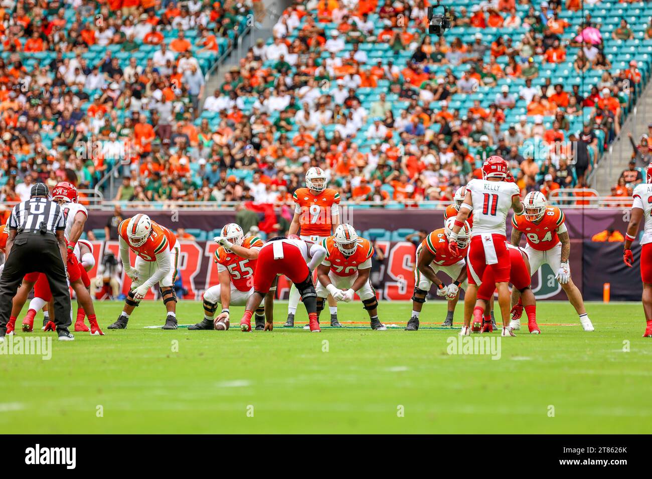 QB Tyler van Dyke in action at Miami Gardens, Florida, USA,11/18/2023,  Miami Hurricanes v Louisville   - NCCA  Photo: Chris Arjoon/Credit Stock Photo