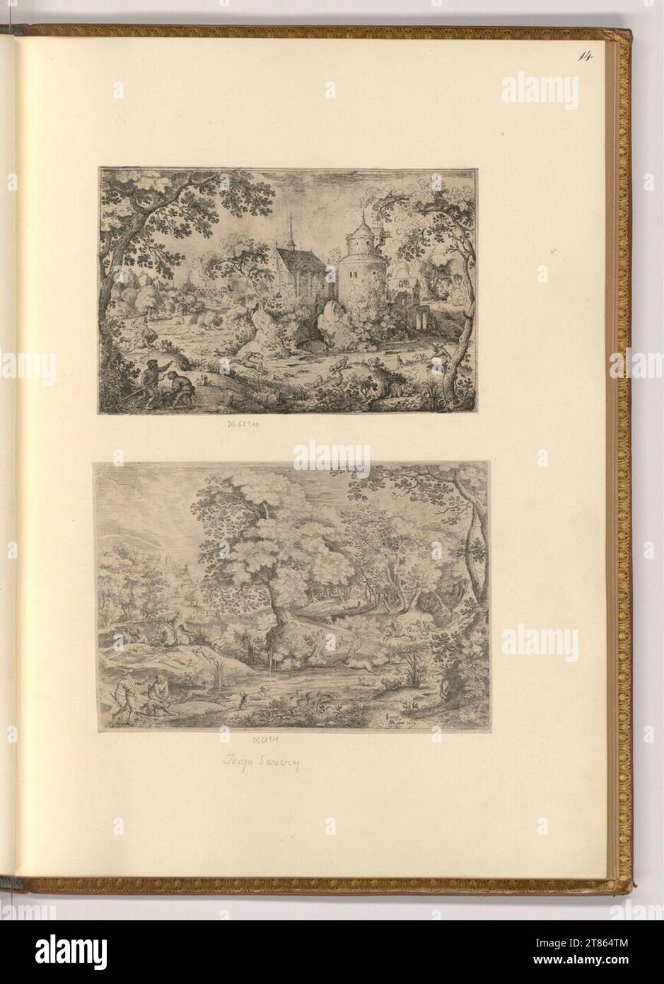 Jacob Savery I. (Engraver) Landscape with deer hunt. etching around 1602 Stock Photo