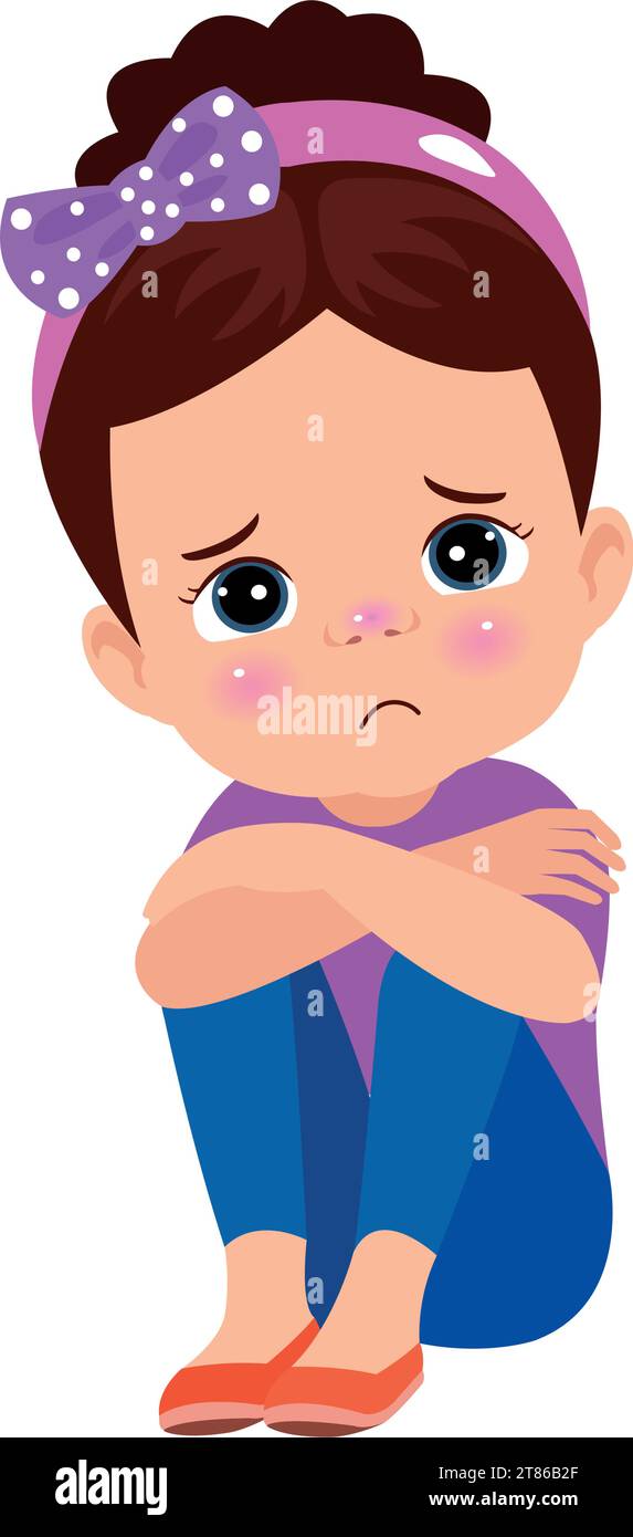 unhappy boy sitting with hands on knees Stock Vector