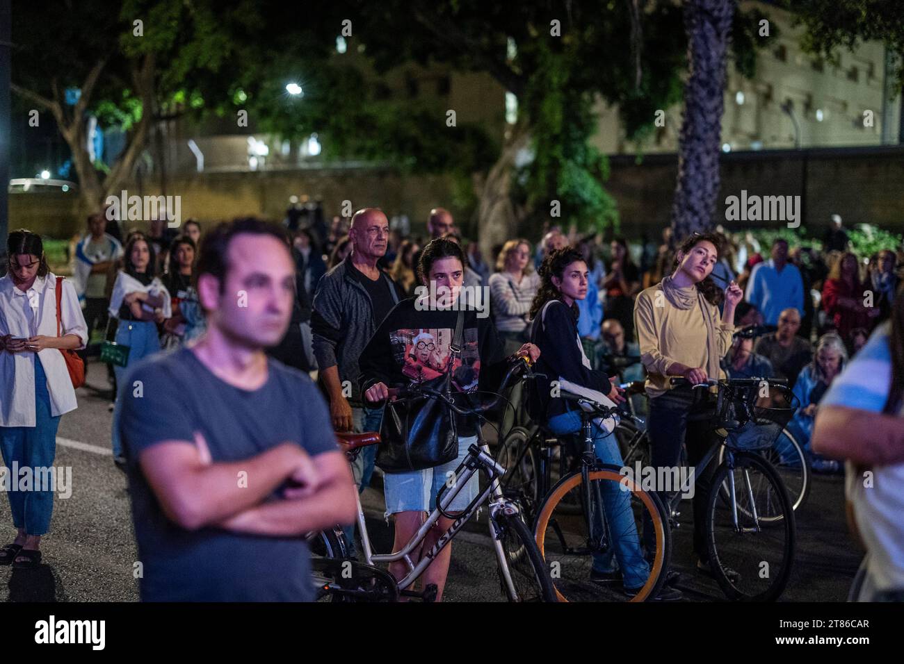 Tel Aviv, Israel. 18th Nov, 2023. Israelis march outside the Kiriya