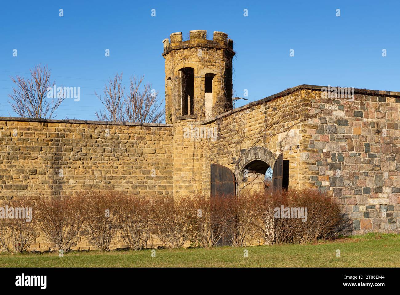 Walls of the Jackson Historic Prison, opened in 1839, in Jackson, Michigan. Stock Photo