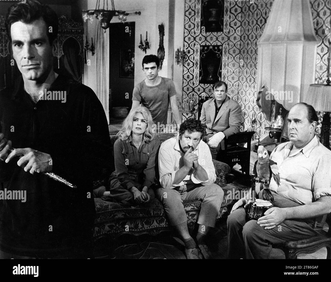 Maximilian Schell, Melina Mercouri, Gilles Segal, Peter Ustinov, Jess Hahn, Robert Morley, on-set of the film, 'Topkapi', United Artists, 1964 Stock Photo