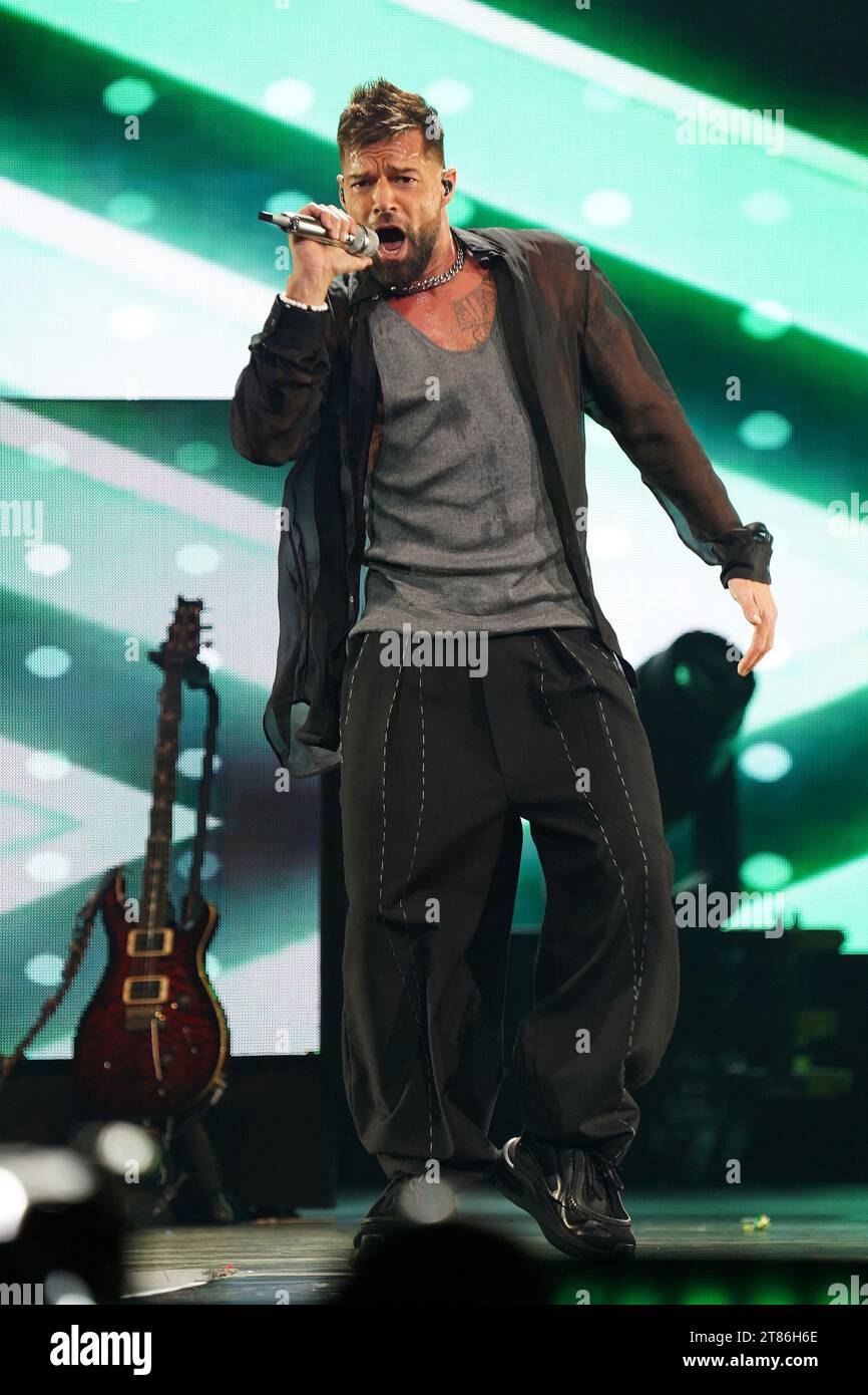 Dallas, Texas, USA: Puertorican singer and actor Ricky Martin performs at the American Airlines Center as part of the Trilogy Tour (Ricky Martin, Enrique Iglesias and Pitbull) on Friday November 17, 2023. (Credit Image: © Javier Vicencio/eyepix via ZUMA Press Wire) EDITORIAL USAGE ONLY! Not for Commercial USAGE! Stock Photo
