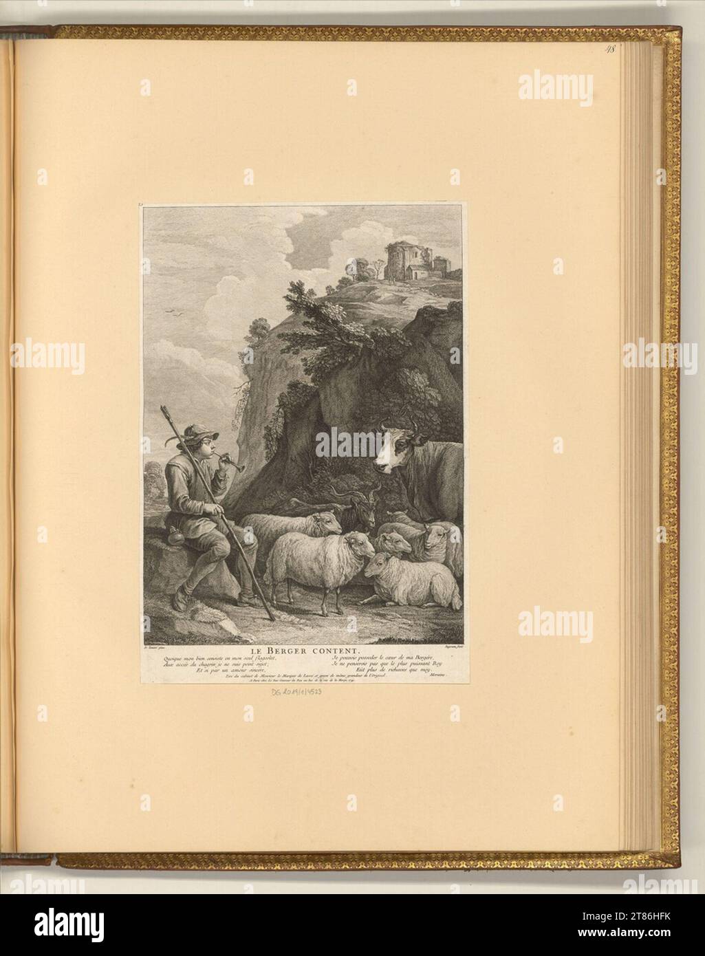 John Ingram (Engraver) Satisfied shepherd. etching 1741 , 1741 Stock Photo
