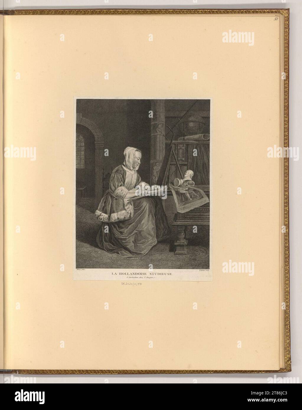 Jean Pelletier (Engraver) Young Dutch woman drawing. etching around 1750 Stock Photo