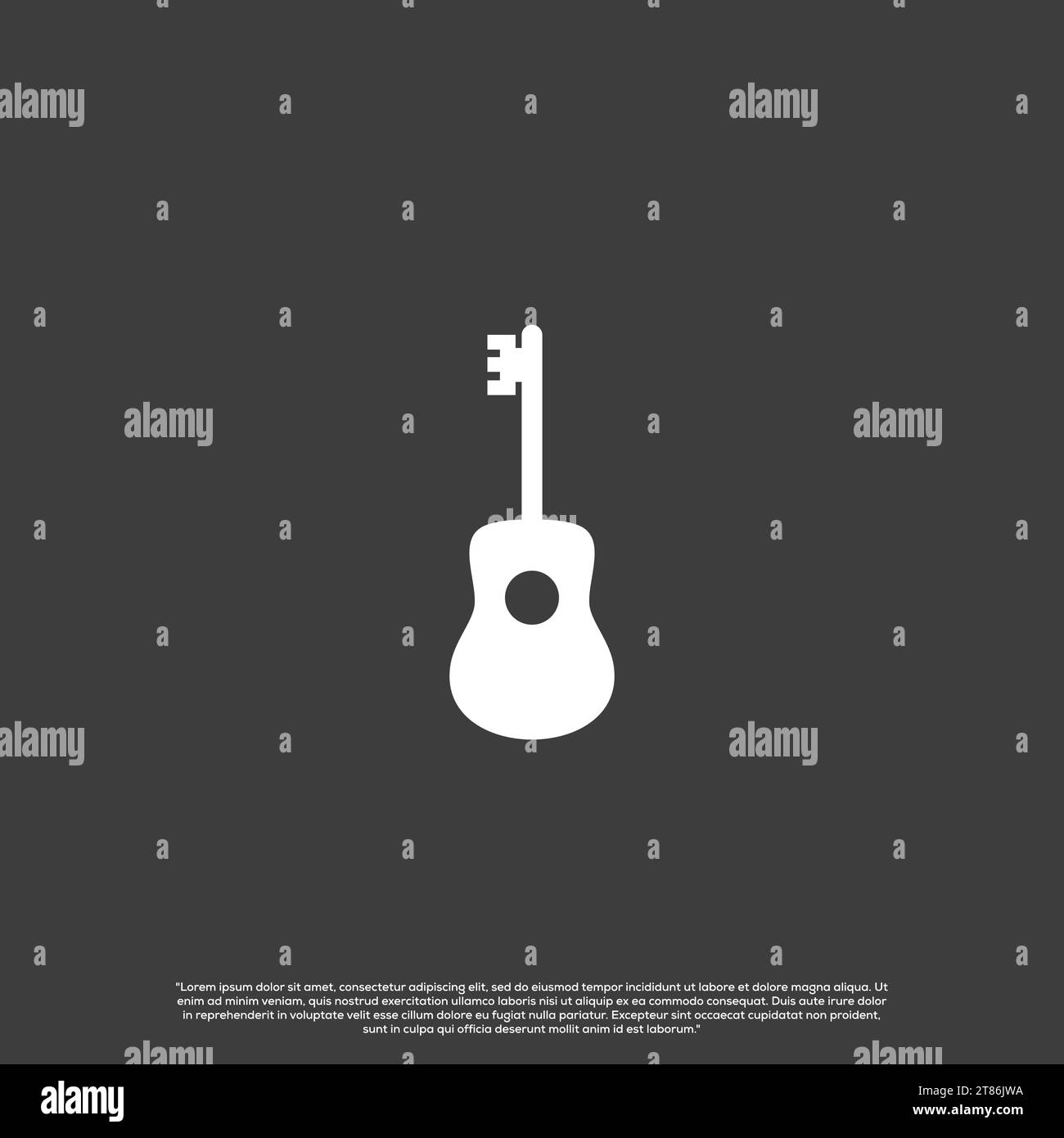 guitar key logo. guitar combine with key as guitar neck Stock Vector