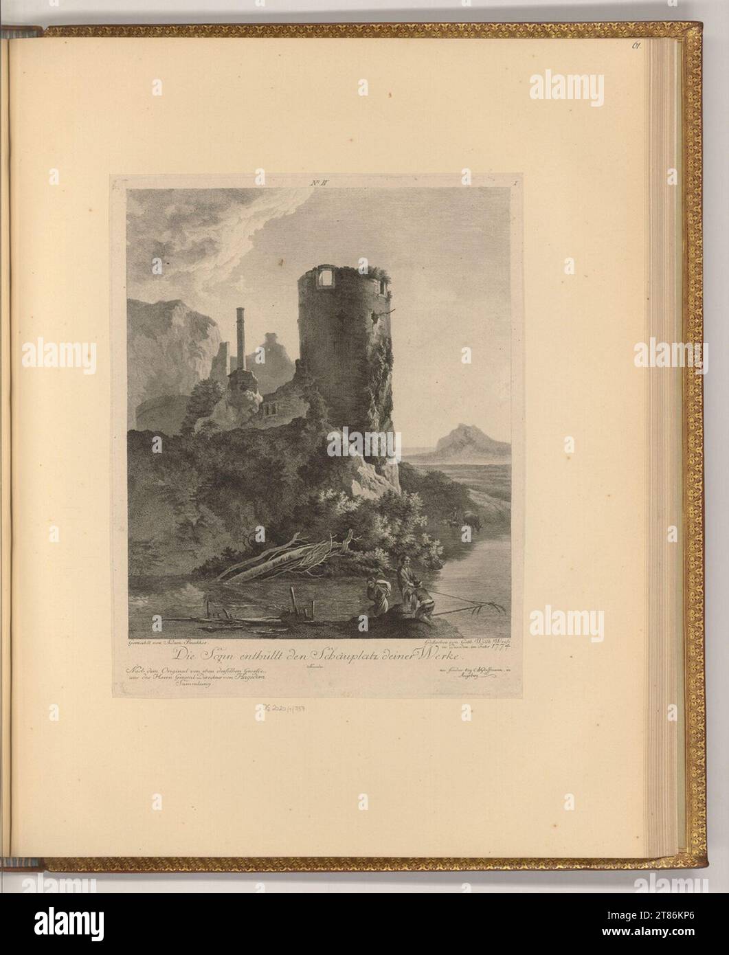 Gotthelf Wilhelm Weise (Engraver) Tower ruins on the water. etching 1774 , 1774 Stock Photo