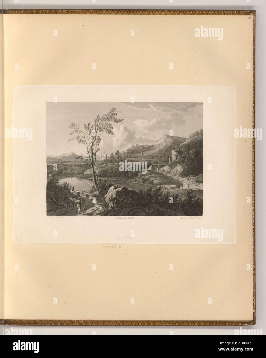 Claude-François Fortier (Engraver) Ruin landscape on the river. etching 1795-1835 , 1795/1835 Stock Photo