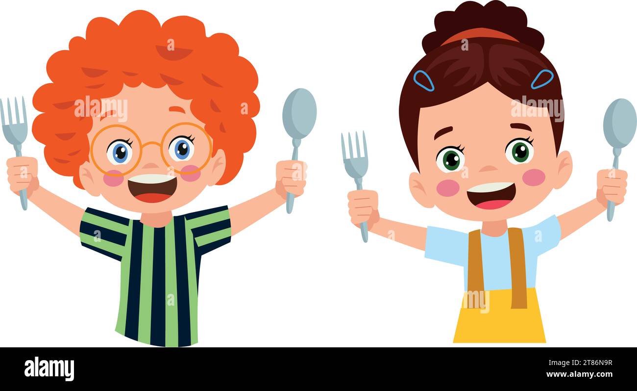 Boy and girls eating at the dining table Stock Vector Image & Art - Alamy