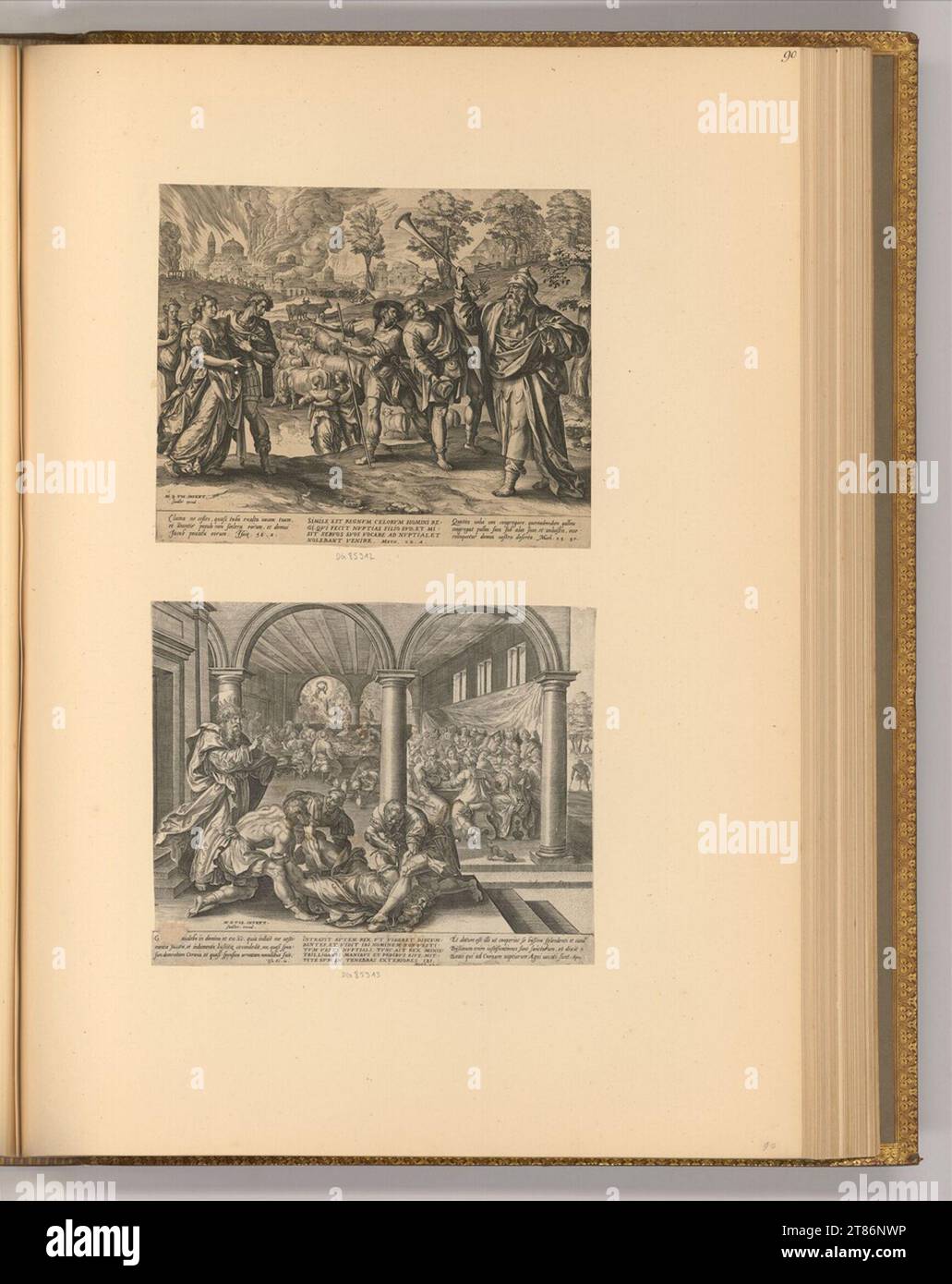 Jan Wierix (Engraver) The king sends his servants to invite the guests; The king banishes the poorly dressed guest. Copper engraving print 1570-1585 , 1570/1585 Stock Photo