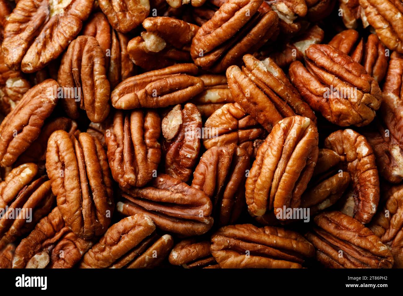 Pecan nuts background, top view Stock Photo