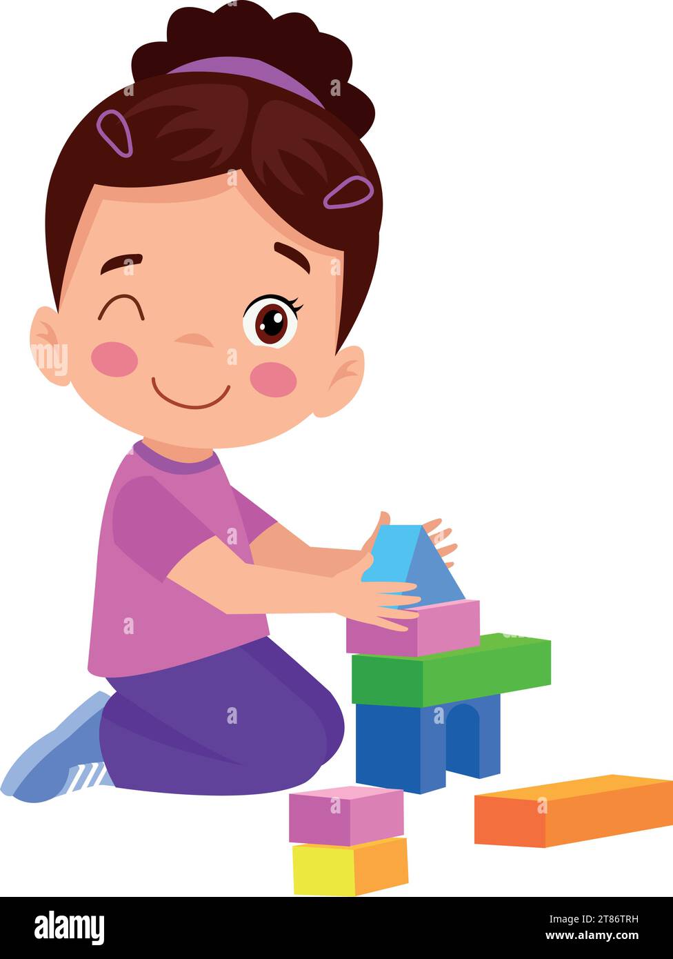 Vector Illustration Of Kid Playing With Building Blocks Stock Vector