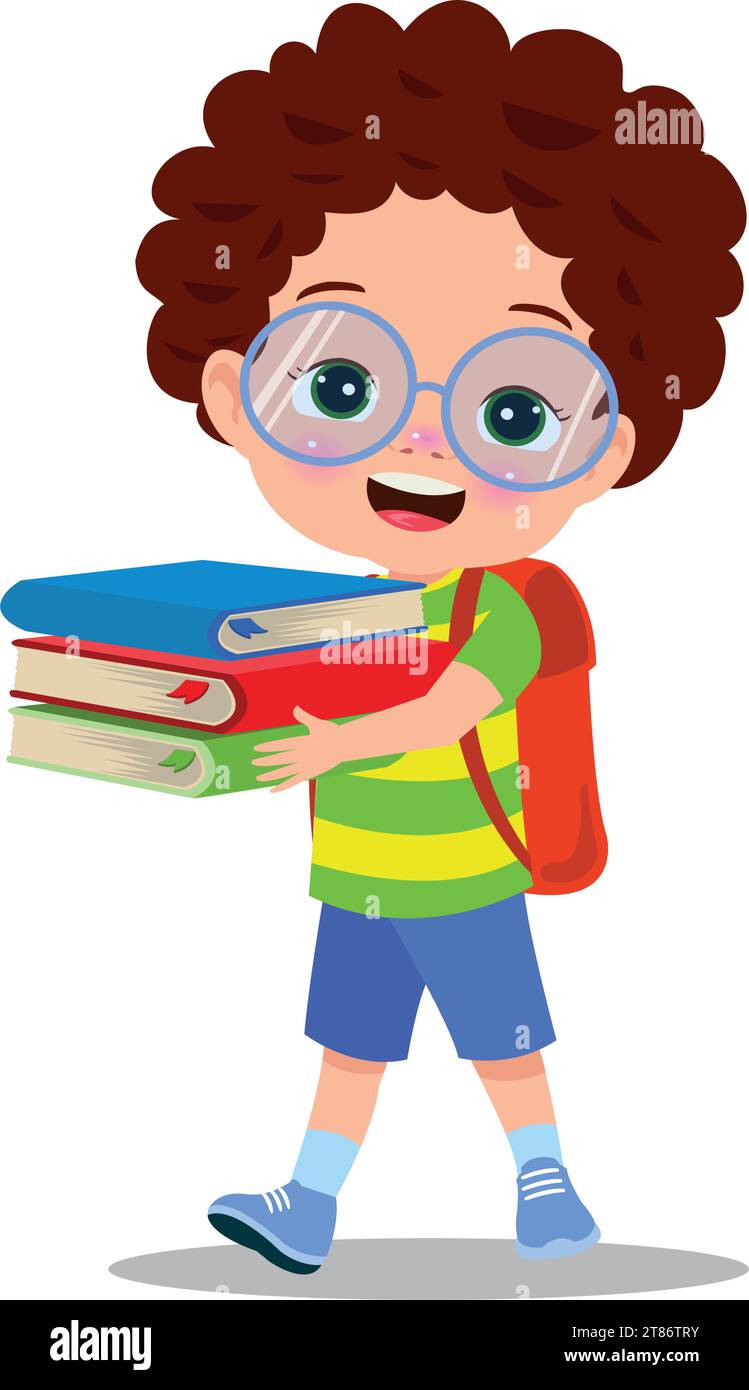 Cartoon boy holding a pile of books Stock Vector Image & Art - Alamy