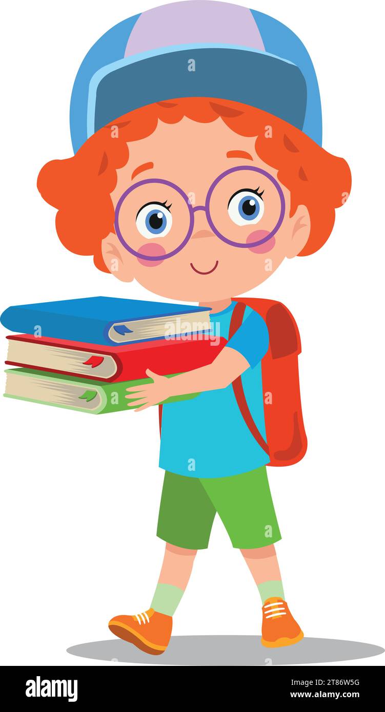 Cartoon boy holding a pile of books Stock Vector Image & Art - Alamy