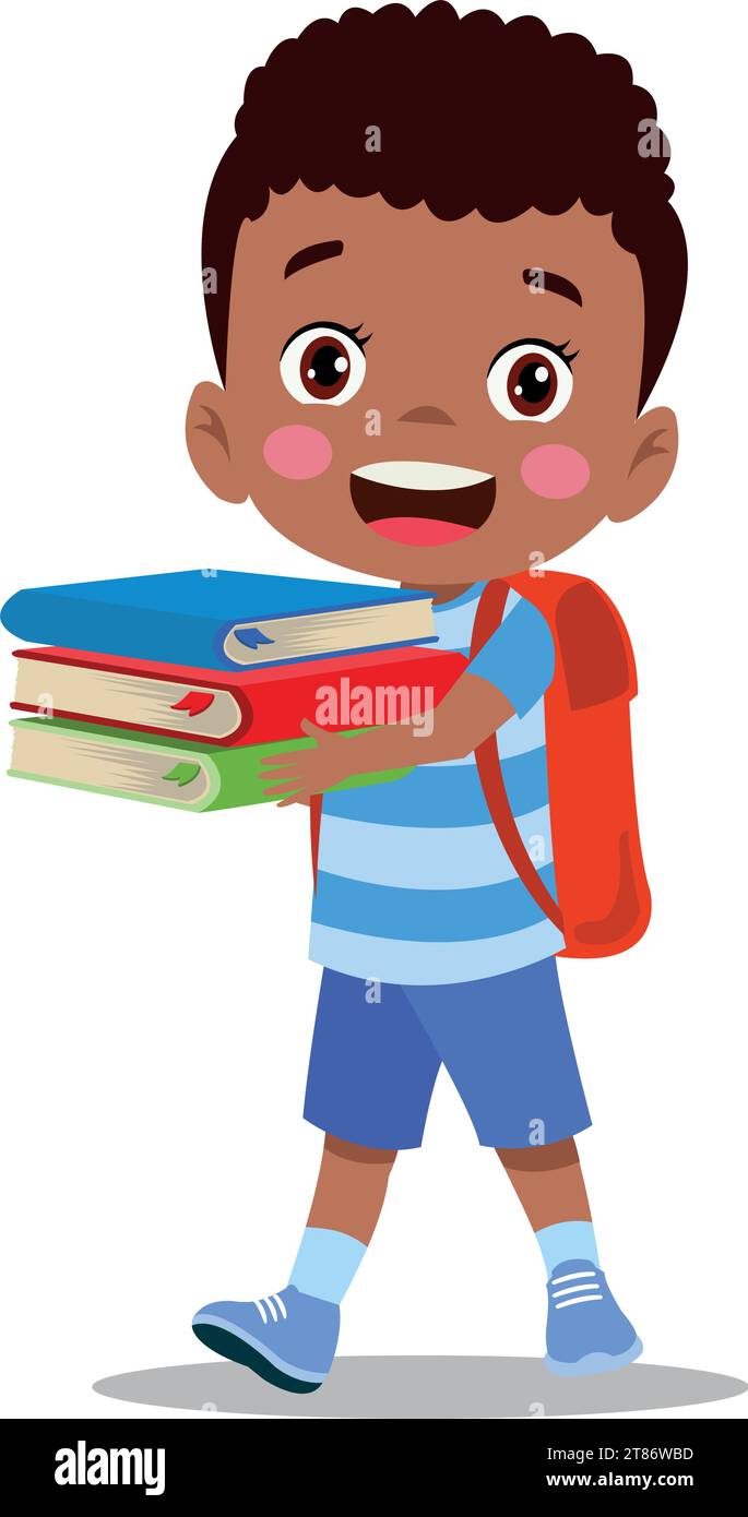 Cartoon boy holding a pile of books Stock Vector Image & Art - Alamy