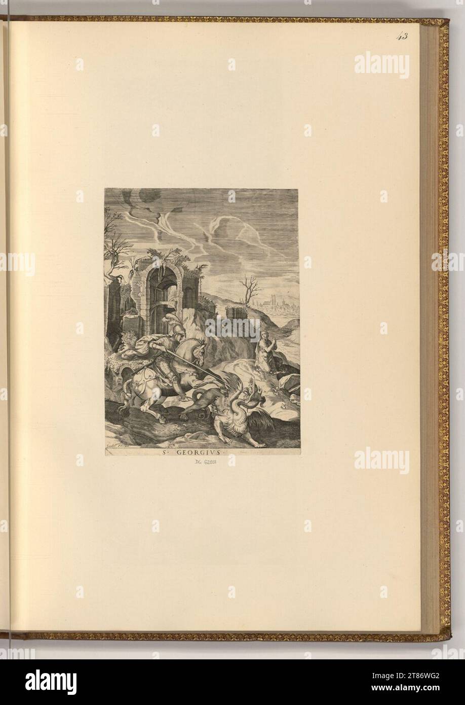 Johann Sadeler d. Ä. (Engraver) St. Georg kills the dragon. Copper engraving print 1570-1600 , 1570/1600 Stock Photo